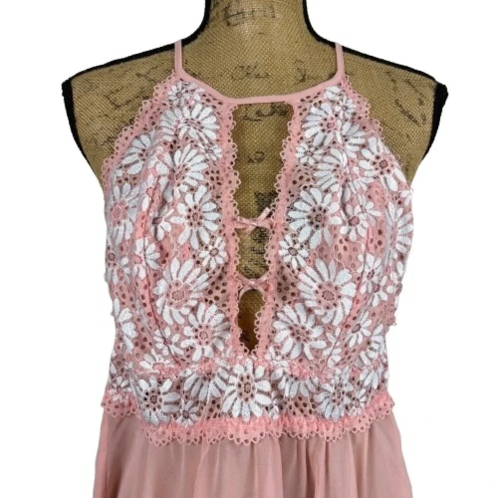 Vintage Seductivewear by Cinema‎ Etoile Chemise Pink Floral Coquette Size Large